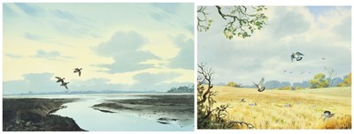 Lot Rodger McPhail (b.1953) Duck in flight over...