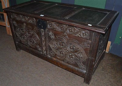 Lot 795 - Pine blanket chest and carved oak coffer