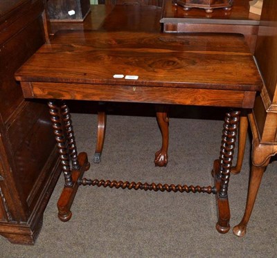 Lot 801 - William IV rosewood side table on turned legs and stretcher base with single drawer stamped...