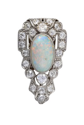 Lot 2197 - An Art Deco Opal and Diamond Clip the oval...