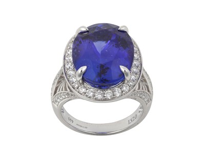 Lot 2200 - An 18 Carat White Gold Tanzanite and Diamond...