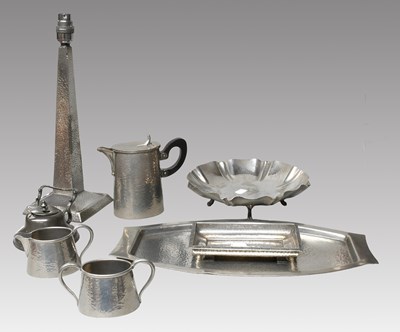 Lot 1122 - Arts & Crafts Pewter, all with planished...