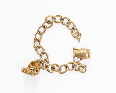 Lot 47 - A 9 Carat Gold Curb Link Bracelet, suspending...