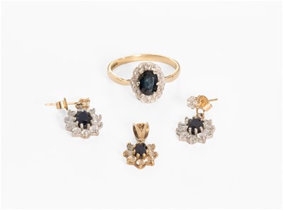 Lot 53 - A 9 Carat Gold Sapphire and Diamond Cluster...