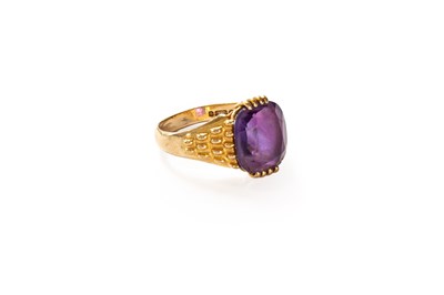 Lot 24 - A 9 Carat Gold Amethyst Ring, the cushion cut...