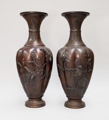 Lot 1105 - A Pair of Japanese Bronze Vases, late Meiji...