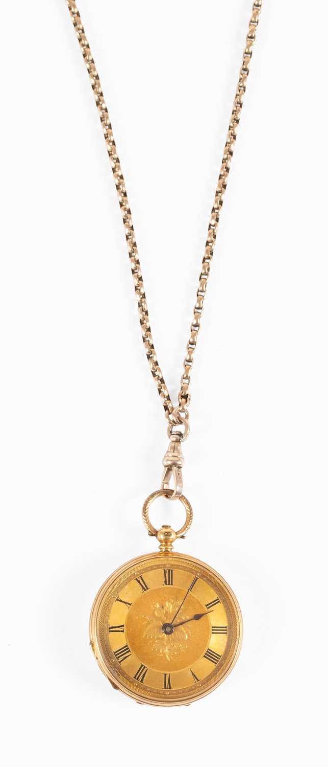 Lot 175 - A Lady's 18 Carat Gold Enamel Fob Watch, circa...