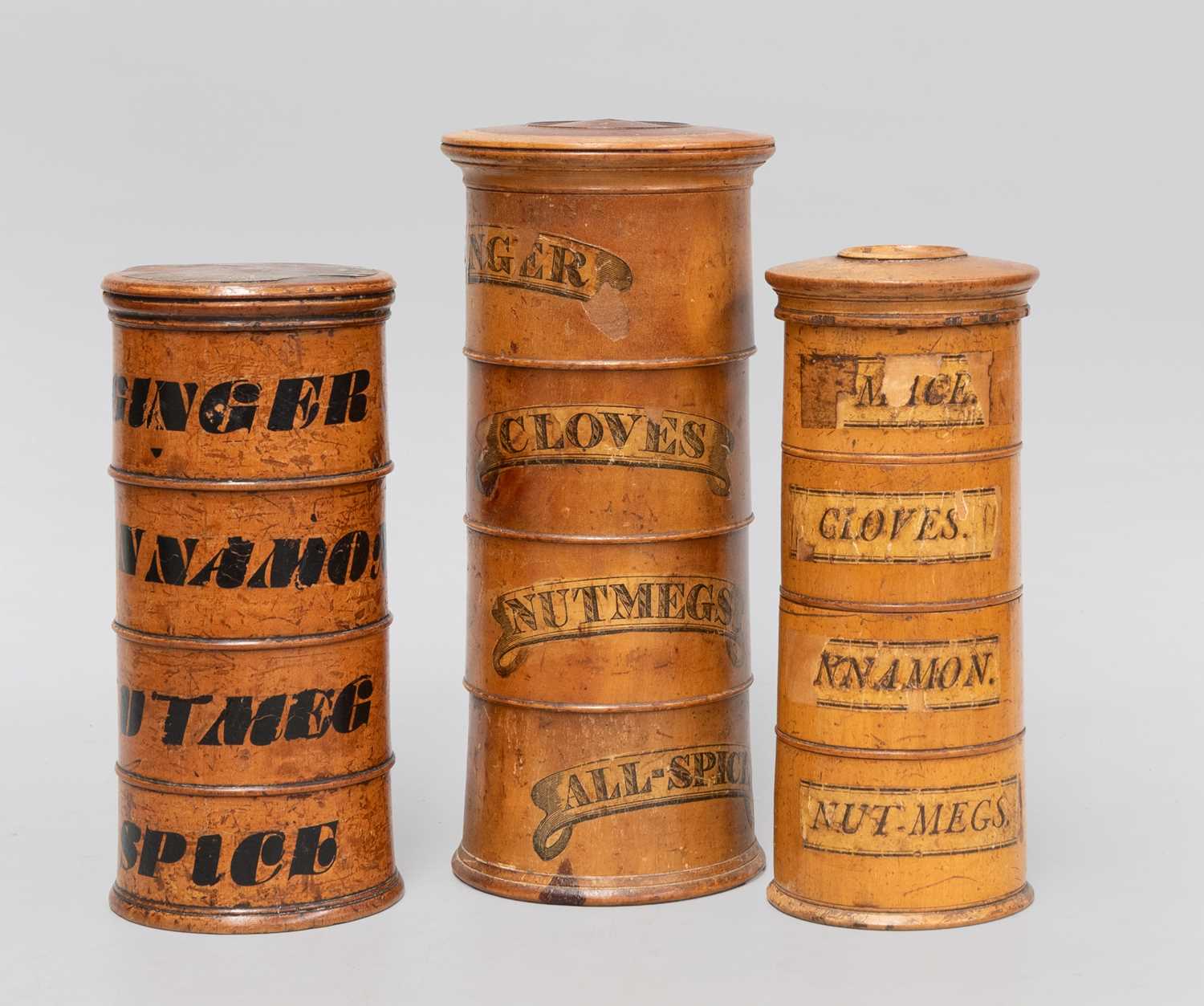 Lot 1091 - Three Treen Spice Towers, 19th century, of...