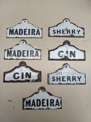 Lot 1090 - Seven Enamel Bin Labels, together with a...