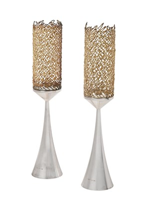 Lot 2185 - A Pair of Elizabeth II Parcel-Gilt Silver Candle-Holders