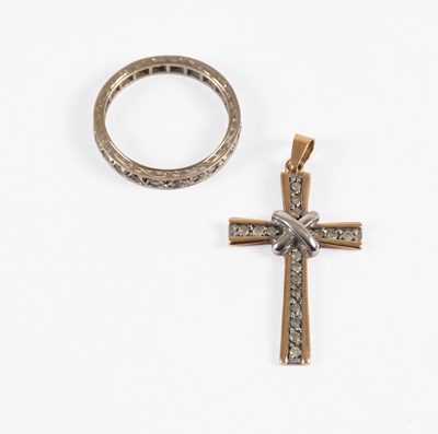 Lot 27 - A 9 Carat Gold Diamond Cross Pendant, measures...