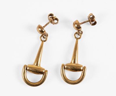 Lot 96 - A Pair of 9 Carat Gold Snaffle Drop Earrings,...