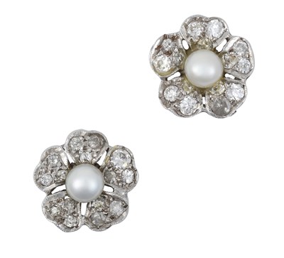 Lot 2204 - A Pair of Cultured Pearl and Diamond Cluster...