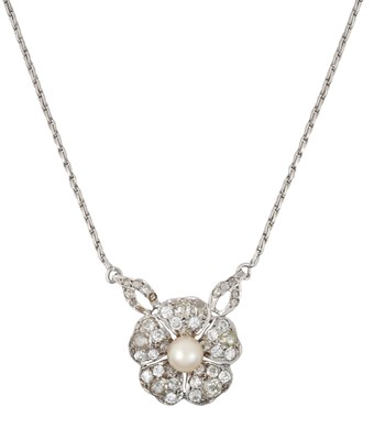 Lot 2203 - A Cultured Pearl and Diamond Necklace of...