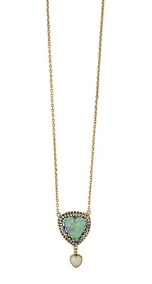 Lot 2329 - An Opal and Diamond Necklace the heart shaped...