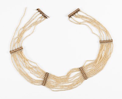 Lot 128 - A Multi-Row Seed Pearl Necklace, with yellow...