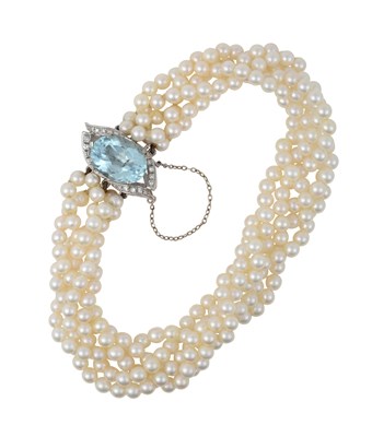 Lot 2214 - A Cultured Pearl Bracelet, with An Aquamarine...