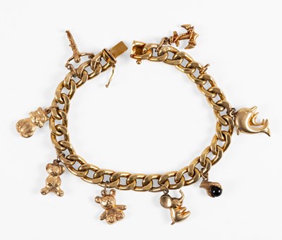 Lot 95 - A 9 Carat Gold Curb Link Bracelet, suspending...