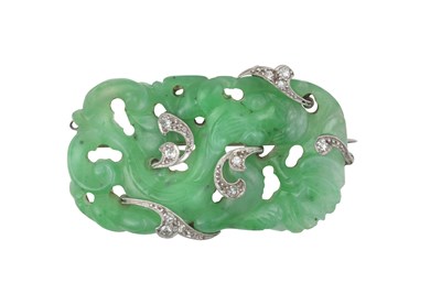 Lot 2333 - An Art Deco Jade and Diamond Brooch the...