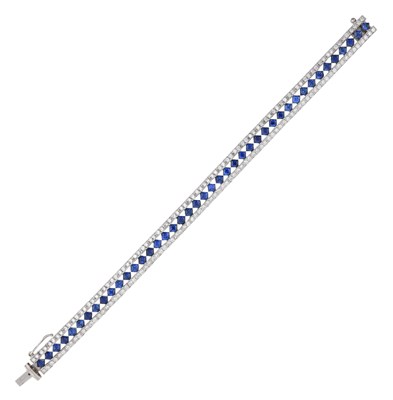 Lot 2327 - A Sapphire and Diamond Bracelet formed of...