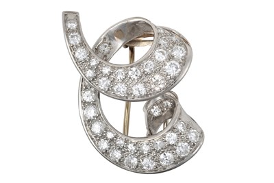 Lot 2248 - A Diamond Brooch of scroll form, set...