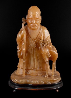 Lot 74 - A Chinese Soapstone Figure of Shou Lao, 20th...