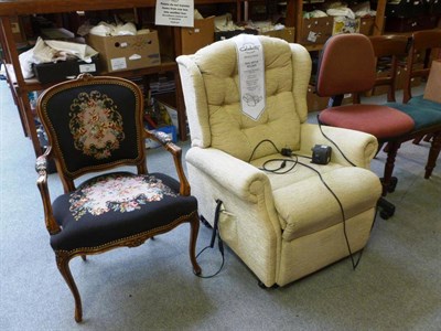 Lot 932 - A modern French style open armchair with woolwork covers, an office chair and a dual motor...