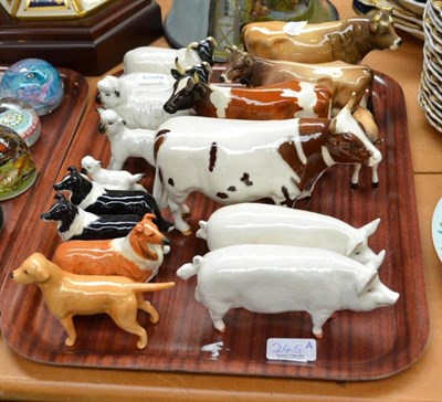 Lot 245A - A tray of Beswick including cattle, pigs, sheep and dogs