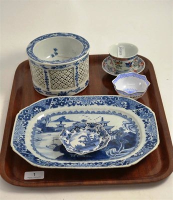 Lot 1 - A Chinese 18th century blue and white small meat plate, a Japanese saucer (cracked), a small...