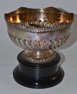 Lot 14 - Silver part-gadrooned rose bowl, Sheffield 1921, with ebonised stand