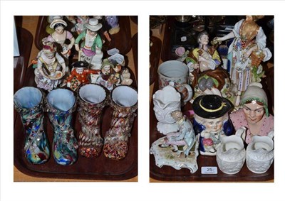 Lot 25 - Large Continental porcelain group, a small group, four various figures, a spill vase figure,...