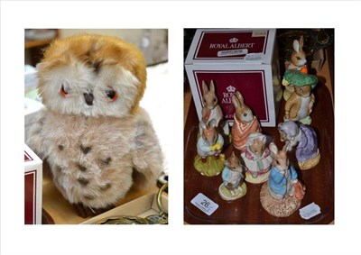 Lot 26 - Nine Royal Albert Beatrix Potter figures and a Merrythought owl