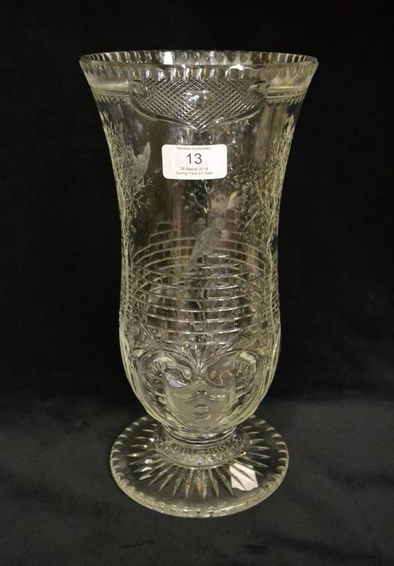 Lot 13 - A Webb Glass Vase, by William Fritsche, circa 1900, of slender bell form, engraved with birds...
