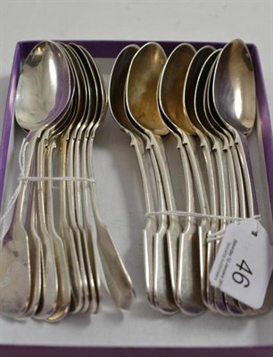 Lot 46 - A set of ten silver teaspoons, by Thomas Wheatley, Newcastle 1876; and another set of nine...