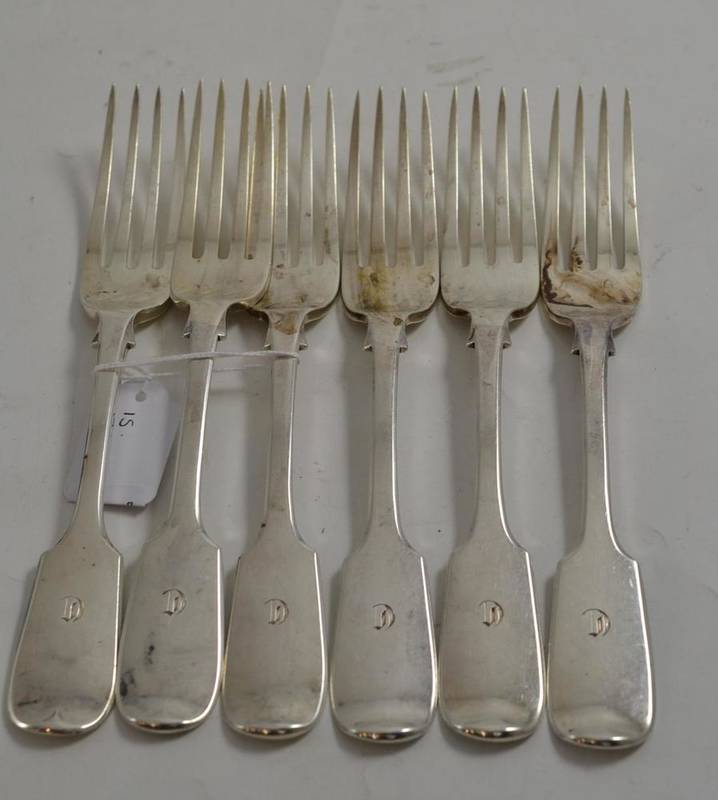 Lot 47 - A set of six silver table forks, by William Eaton, London 1835