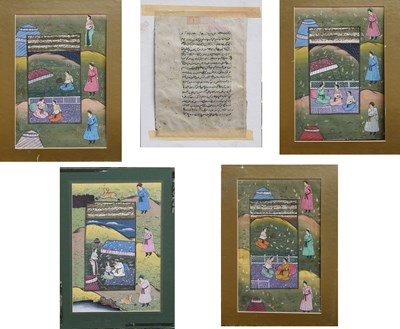 Lot 1176 - Four Persian Illustrated Manuscript Leaves,...