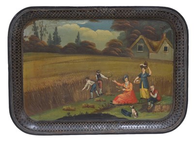Lot 145 - A Toleware Tray, painted with a pastoral scene...