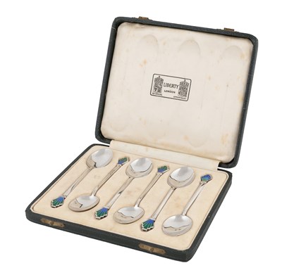 Lot 672 - A Set of Six Liberty & Co., Silver and Enamel...