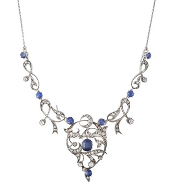 Lot 2319 - A Sapphire and Diamond Necklace/Brooch, circa...