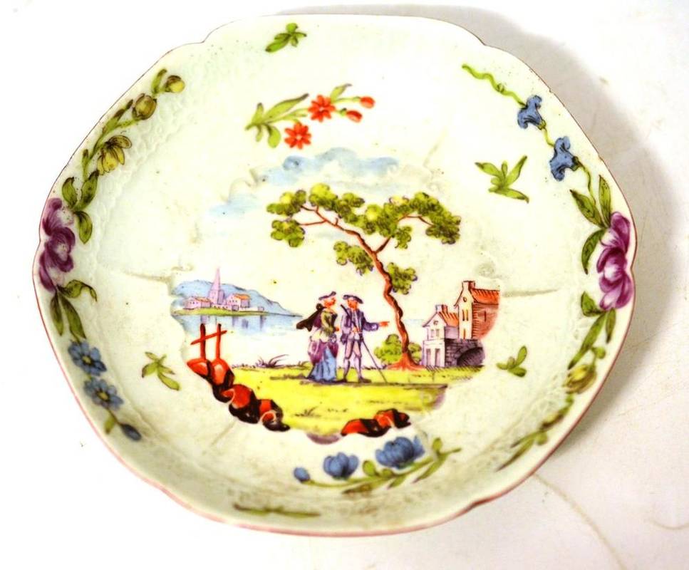 Lot 17 - A First Period Worcester Porcelain Saucer, circa 1755, of hexagonal form, painted in colours with a