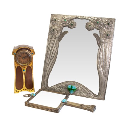 Lot 689 - An Art Nouveau Pewter Easel Toilet Mirror, the...