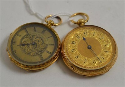 Lot 73 - 18ct gold fob watch and another stamped 18k (2)