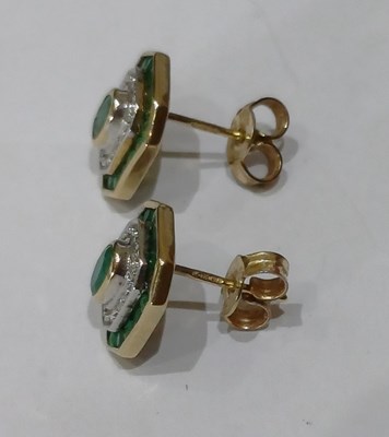 Lot 64 - A Pair of 9 Carat Gold Emerald and Diamond...