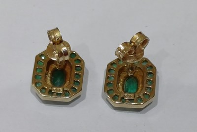 Lot 64 - A Pair of 9 Carat Gold Emerald and Diamond...