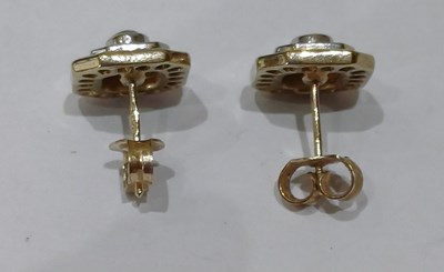 Lot 64 - A Pair of 9 Carat Gold Emerald and Diamond...