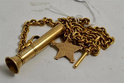 Lot 75 - An 18ct gold albert chain hung with a star shaped fob and a 9ct gold pencil