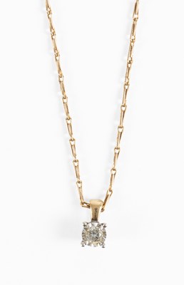 Lot 43 - A 9 Carat Gold Diamond Solitaire Pendant on...