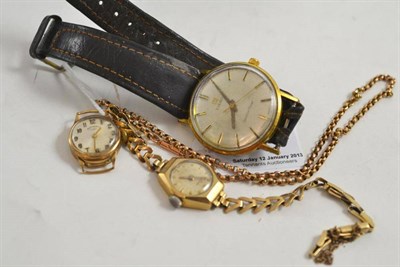 Lot 79 - Tissot Seastar gents wristwatch, fancy link necklace stamped '9c' and two ladies wristwatches
