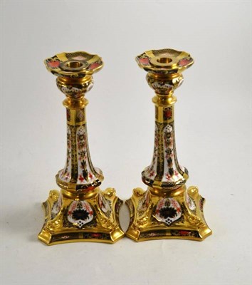 Lot 86 - A pair of Royal Crown Derby ''Imari'' 1128 pattern candlesticks