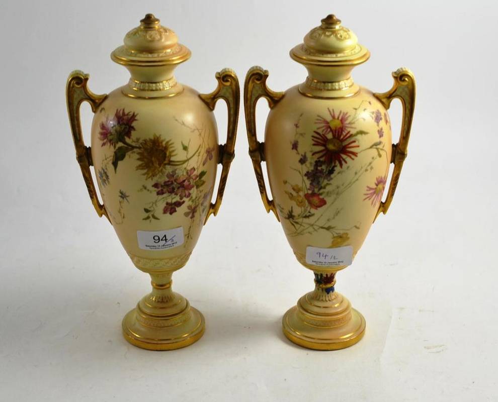 Lot 94 - Two Royal Worcester vases and covers (a.f.)